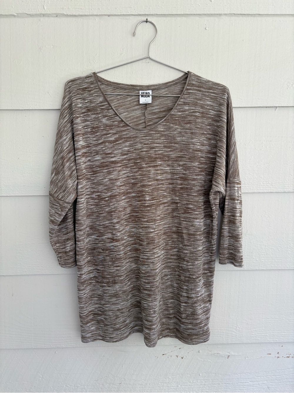 Vero Moda Brown Marled Oversized Tunic Top Large 3/4 Sleeve Minimalist